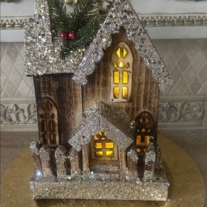 NWT Wood Glittering Holiday 12” House Decor